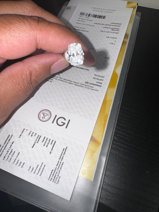 Lab Grown Cushion Modified Brilliant 2.08 Ct VV2 Clarity E Color