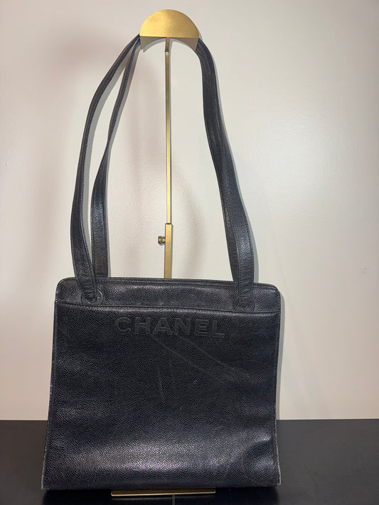 Chanel Coco Mark tote bag in black caviar leather