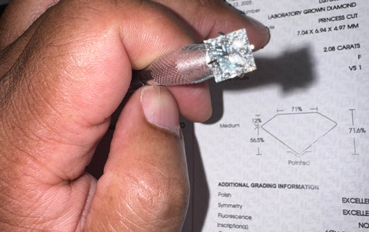 Lab Grown Princess Cut 2.08 Ct VS1 Clarity F Color